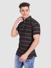 Mens Three Strip Half Sleeve Kurta